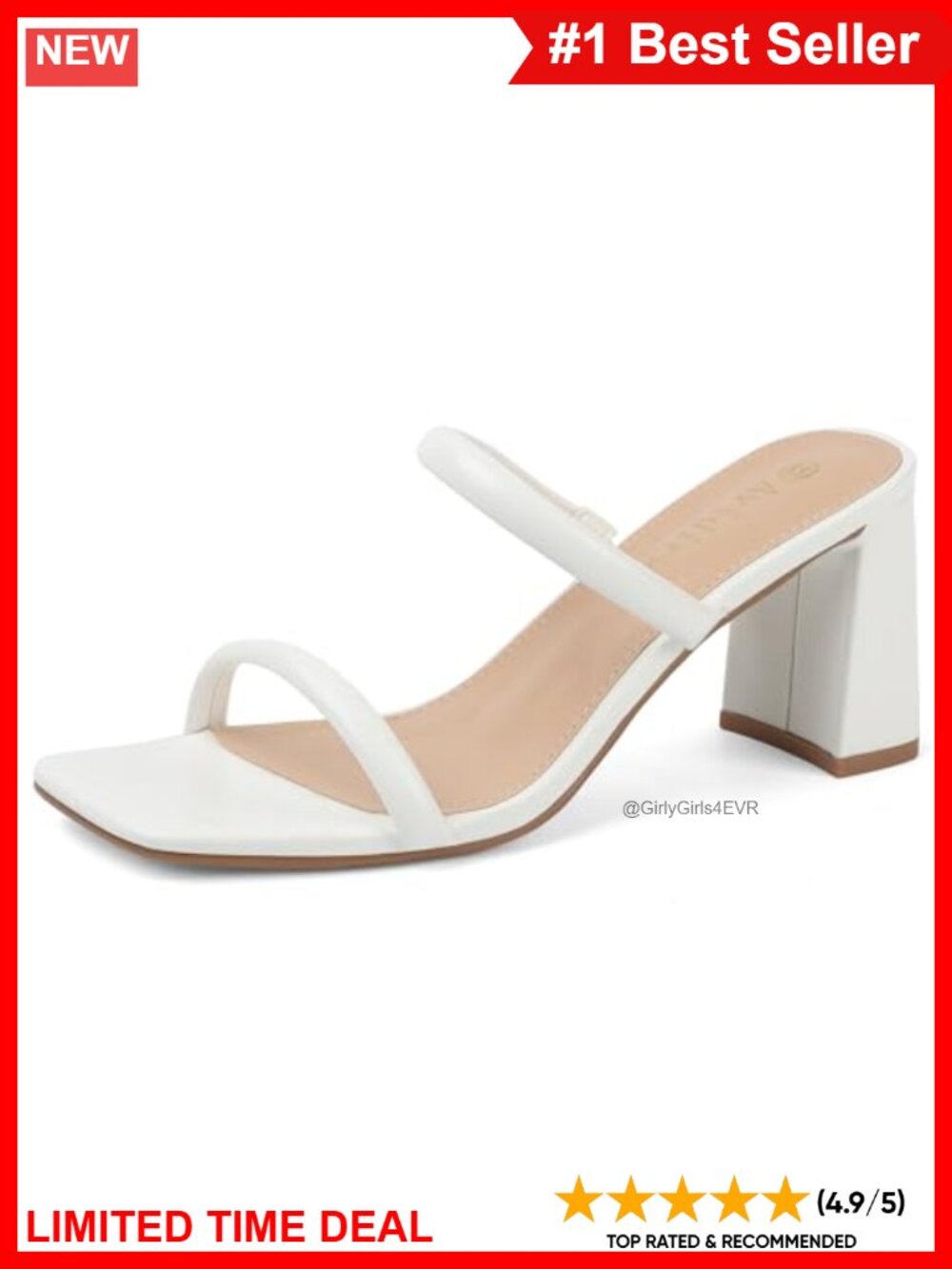 Square Open Toe Two Strap Block Heel Mules Slip On Sandals